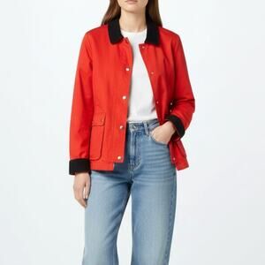J. Crew Red Barn Jacket with Black Collar Lightweight Medium Chore Coat